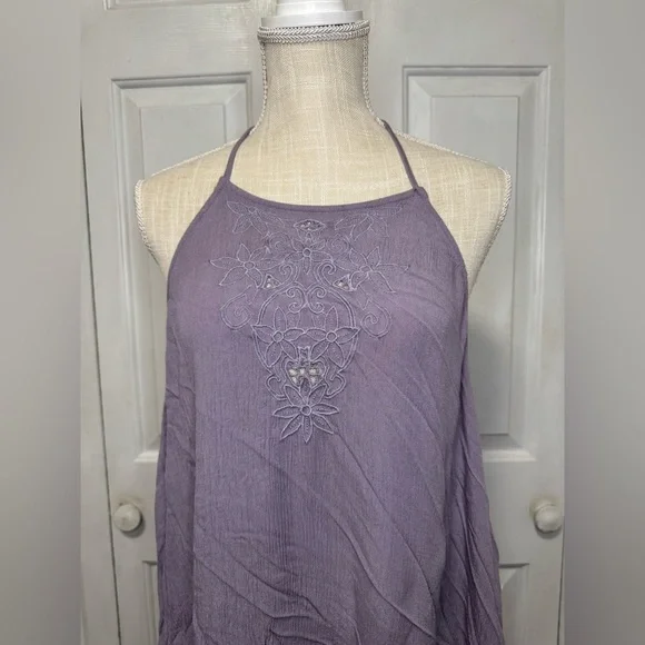 Free People Heat Wave Mini Dress Womens Medium Strappy Back Flutter Hem Lavender - Picture 5 of 10